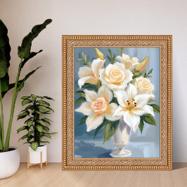 Póster Ramo de novia blanco floral acuarela