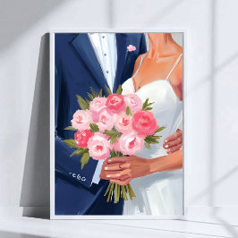 Póster Ramo de novia y novio pintado a la acuarela