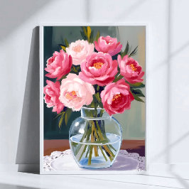 Póster Ramo de peonía | Florero Floral Acuarela Rosa