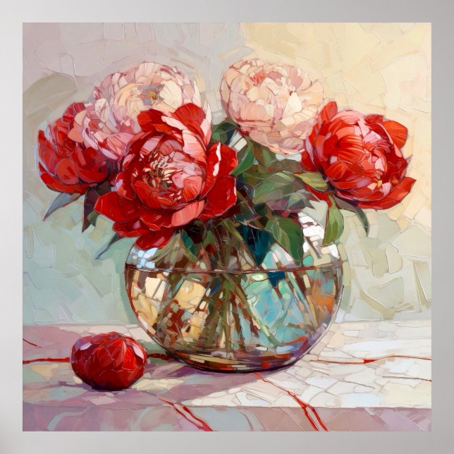 Póster Ramo de Peonía Roja Pintura (Frente)