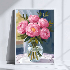 Póster Ramo de peonía rosa Pintura floral en acuarela