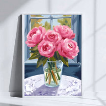 Ramo de Peonía Sonrojada | Pintura de Flor Rosa