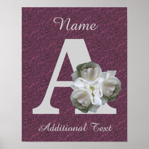Póster Ramo de Rosa Blanca con Monograma A Personalizado 
