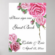 Ramo de rosa rosa libro de invitados florales letr