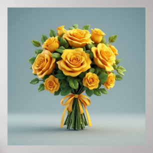 Póster Ramo de rosas amarillas brillantes