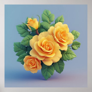 Póster Ramo de rosas amarillas brillantes