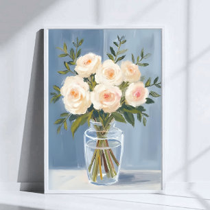 Póster Ramo de Rosas Blancas Floral Acuarela Elegante