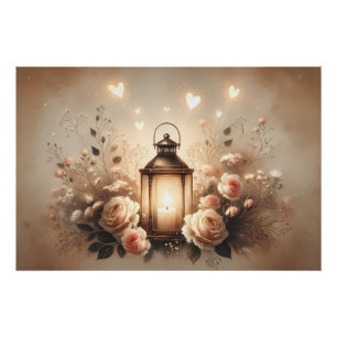 Póster Ramo de rosas con farolillo brillante