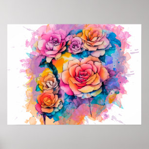 Póster Ramo de Rosas con Toques de Acuarela Moderna