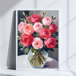 Póster Ramo de rosas | Pintura en acuarela de flores roja