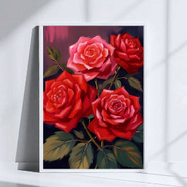 Póster Ramo de Rosas | Pintura en Acuarela de Flores Roja