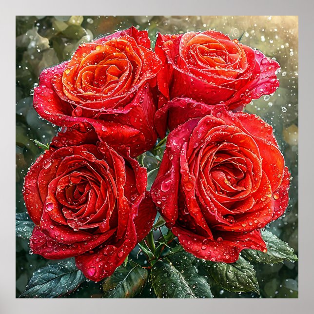 Póster 🌹 Ramo De Rosas Rojas Audaces Para Espacios Román (Frente)