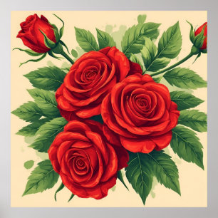 Póster Ramo de Rosas Rojas Vibrantes