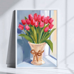 Póster Ramo de tulipanes rosas acuarela floral