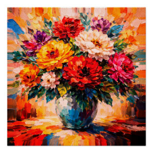 Póster Ramo de vibrantes peonías en florero Impasto