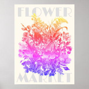 Póster Ramo divertido del mercado de flores retro moderno