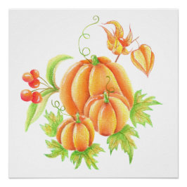 Póster Ramo festivo con calabaza