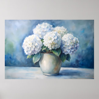 Póster Ramo Floral de Hortensias Blancas Elegantes