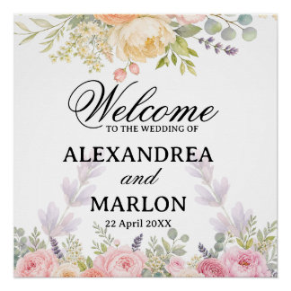 Póster Ramo Floral de Jardín con Aquarela Suave para Boda