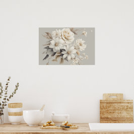 Póster Ramo Floral de Rosa Blanca Elegante