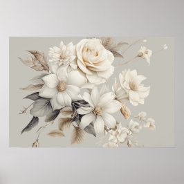 Póster Ramo Floral de Rosa Blanca Elegante