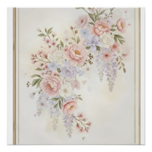 Póster Ramo Floral Elegante de Peonías Rosadas y Wisteria