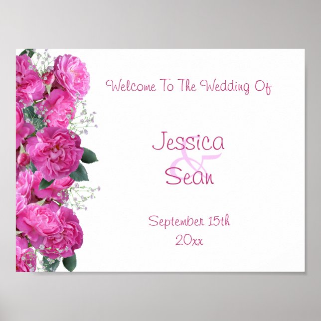 Póster Ramo Floral Romántico Bienvenida Boda (Frente)