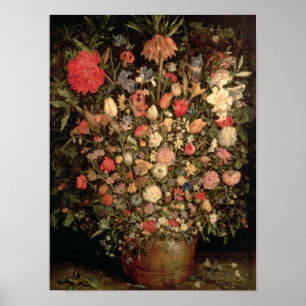 Póster Ramo grande de flores en una tina de madera