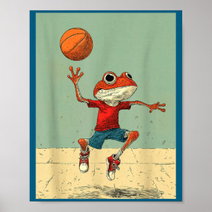 Póster Rana Animal Divertida Baloncesto Lindo Lindo