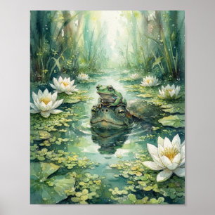 Póster Rana arborícola en la nariz de tortuga Acuarela Es