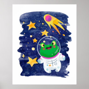 Póster Rana astronauta del espacio exterior cometa estrel