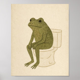 Póster Rana Atenta Sentada en un Inodoro Vintage A