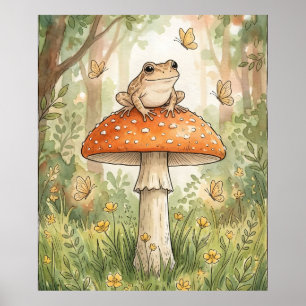 Póster Rana Bonita en Setas Bosque Encantado Estilo Cotta