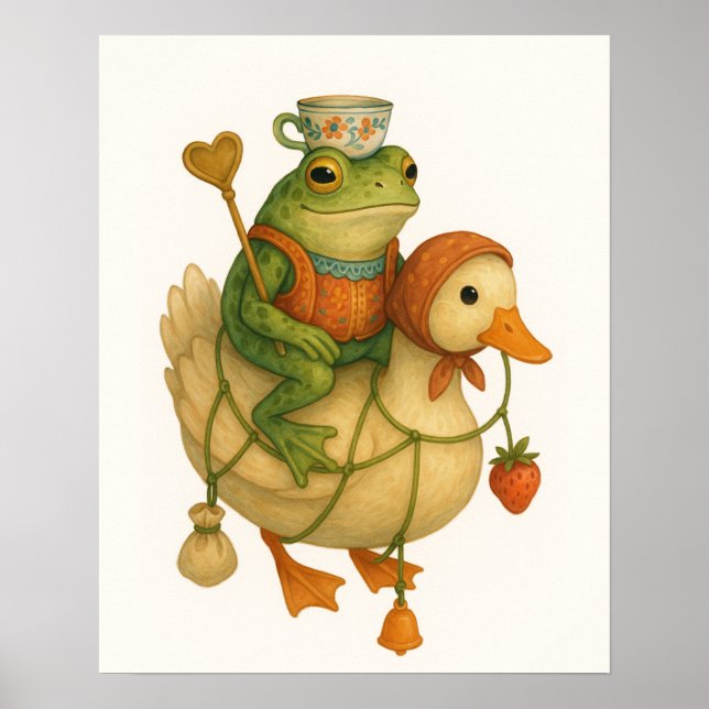 Póster Rana caprichosa montando un pato (Frente)