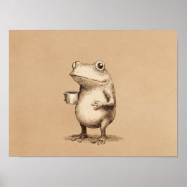 Póster Rana con Café – Animal Antiguo Caprichoso