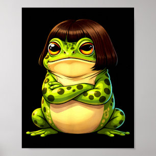 Póster Rana con corte de pelo bob divertida meme de rana
