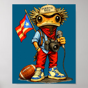 Póster rana coqui bandera de puerto rico fútbol puertorri