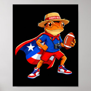Póster Rana coquí deportiva bandera de Puerto Rico fútbol
