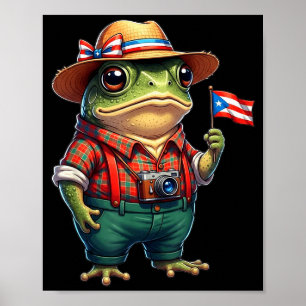 Póster Rana Coqui Divertida Bandera de Puerto Rico Taino 