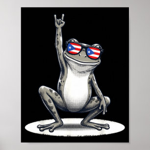 Póster Rana coqui retro rock música bandera de Puerto Ric