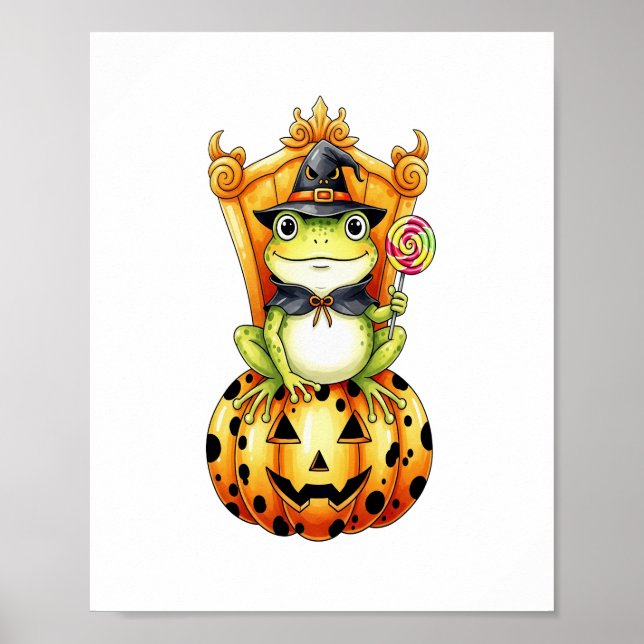 Póster Rana Cuta de Halloween en calabaza (Frente)