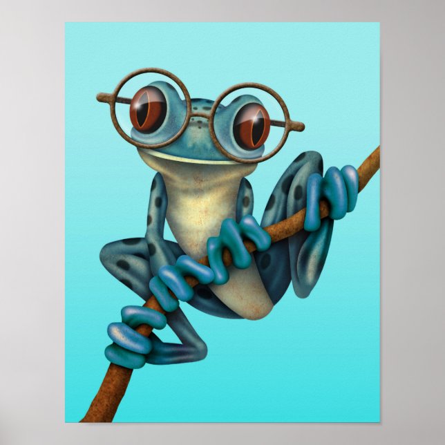 Póster Rana de árbol azul con anteojos (Frente)