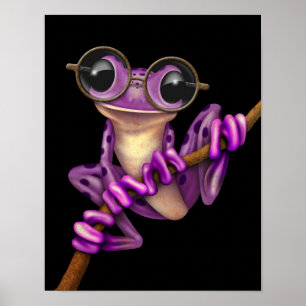 Póster Rana de árbol morado con anteojos en negro