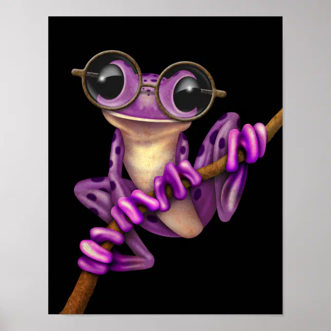 Póster Rana de árbol morado con anteojos en negro | Zazzle.es