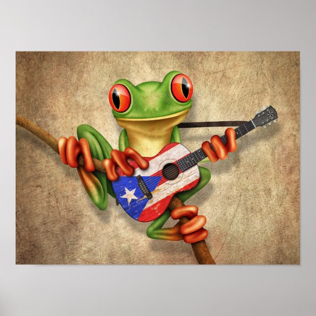 Póster Rana de árbol tocando la guitarra de la bandera de (Frente)