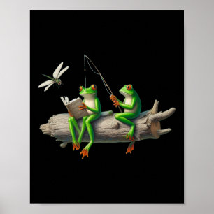 Póster Rana de cuatro patas en una rana de tronco pescand