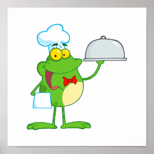 Póster rana de rana de froggy, cocinero gracioso, sirvien