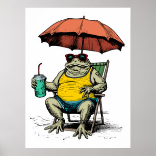 Póster Rana Divertida en la Playa