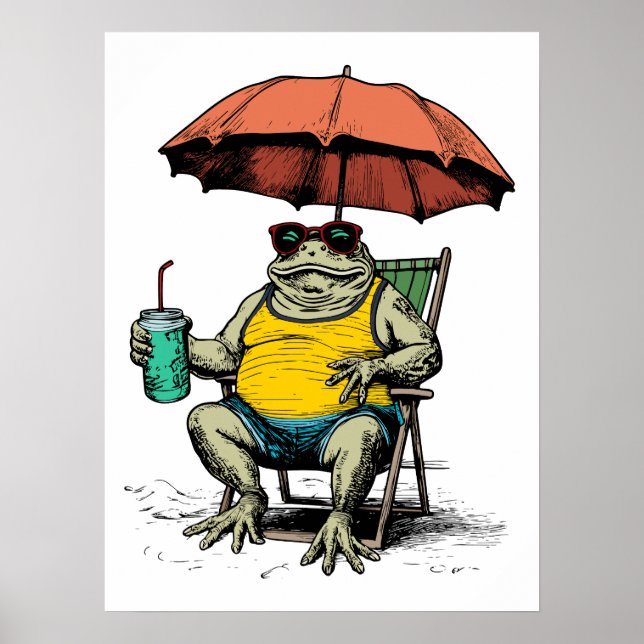 Póster Rana Divertida en la Playa (Frente)