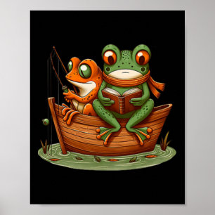 Póster Rana Divertida Sapo Pesca Clic Vintage Libro Amant